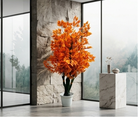 Artificial Autumn Leaf Tree with Pot – Tall Orange Foliage for Home & Office Décor