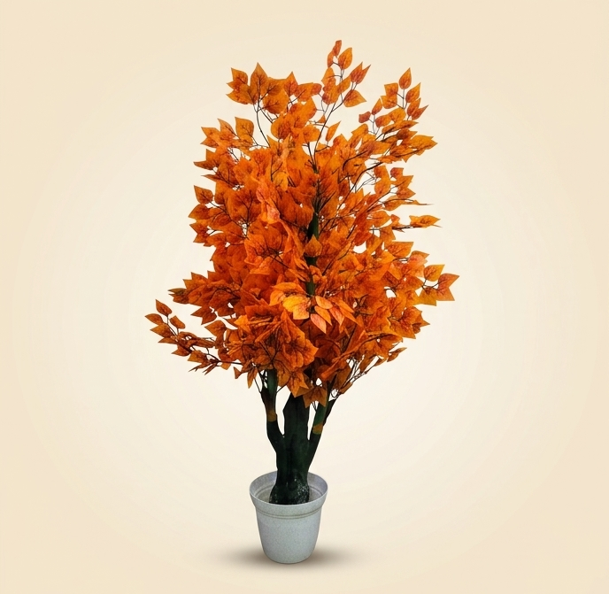 Artificial Autumn Leaf Tree with Pot – Tall Orange Foliage for Home & Office Décor